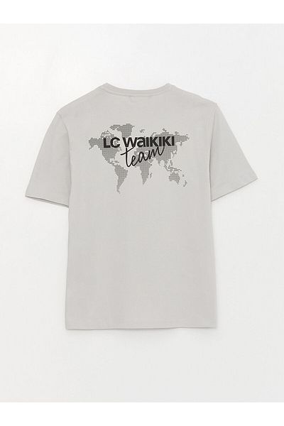 LC Waikiki تي شيرت LCW برقبة دائرية وأكمام قصيرة مطبوع من القطن الممشط للرجال