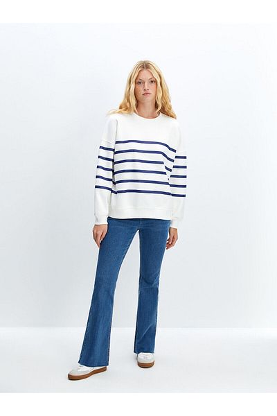 LC Waikiki Дамски дебел суитшърт с кръгло деколте и райета LCW Vision Oversize