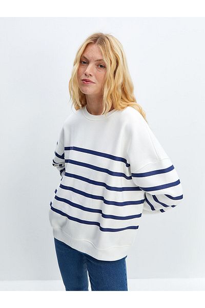 LC Waikiki Дамски дебел суитшърт с кръгло деколте и райета LCW Vision Oversize