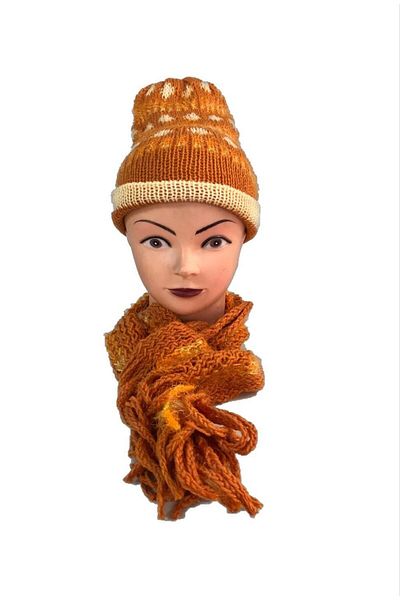 Hasyılmaz Orange Women's Knitted Scarf Beanie Set