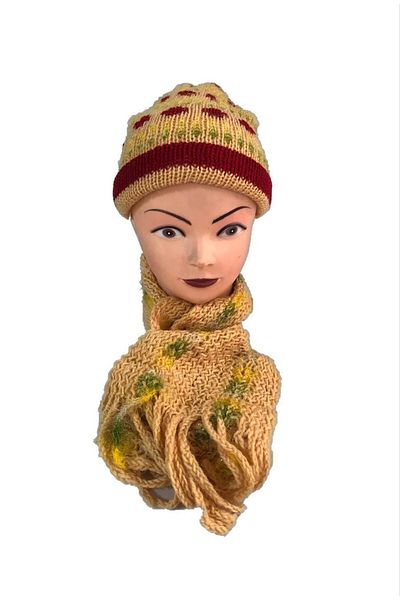 Hasyılmaz Women's Knitted Scarf Beanie Set Cream