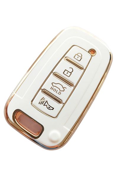 Kasey Hyundai Ix35 Tucson Santa Fe Sonata Elantra - Compatible Smart Remote and Case, Auto Keychain White Gold