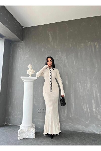 MAY MARA Women's Buttoned Front Jacquard and Fish Skirt 2-Piece Knitwear Set