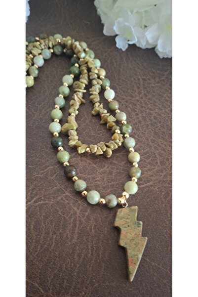 azra takı tasarım قلادة نسائية مصنوعة يدويًا من حجر اليشم والأوكيت الأصلي، تص...