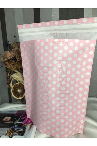 bisaccia 5 Pink and White Polka Dot Gift Bags - 20X20 cm Gift Pack