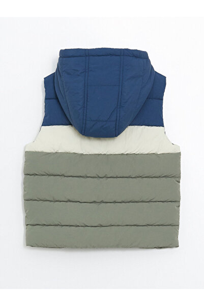 LC Waikiki Indigo Hooded Printed Boy's Puffer Vest