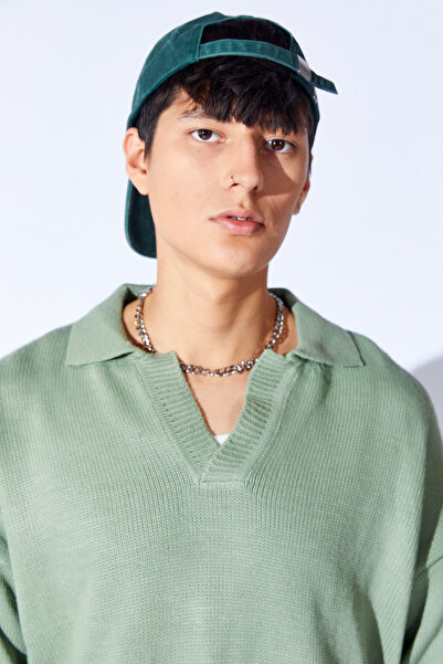 MAN EDITION Men's Oversize V-Neck Acrylic Sweater - Soft Texture Ee 1000519912