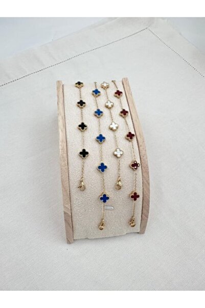 İlayda İllys Gold Cleef Model Bordo Mini Çelik Yonca Bileklik