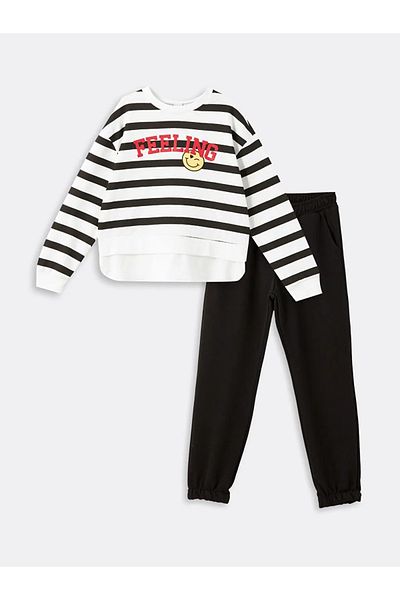 LC Waikiki LCW Kids Ecru Printed Crew Neck Φούτερ και φούτερ για κορίτσια