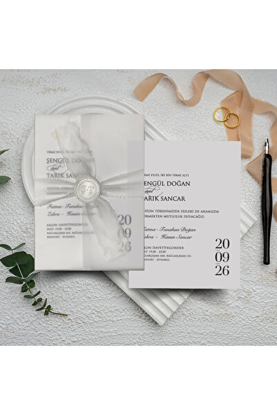 GNDR Mühürlü Kurdeleleli Şeffaf Zarflı Davetiye - MK54320