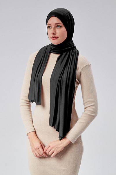 Sonbaharmoda Μαύρο Hijab Πολυτελές χτενισμένο βαμβακερό γυναικείο σάλι