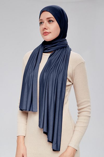 Sonbaharmoda Γυναικείο σάλι Navy Blue Luxury χτενισμένο βαμβακερό μουσουλμανικό σάλι