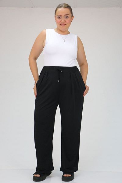 Eslina 49007 Pantaloni nisip negri mărimi mari - cu pliuri
