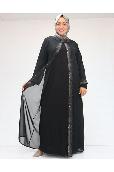 Eslina 42018 Plus Size Jewelled Black Sandy-chiffon Dress