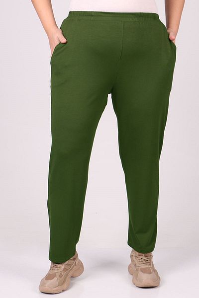 Eslina 39001 Large Size High Waist Elastic Combed Cotton Trousers - Khaki