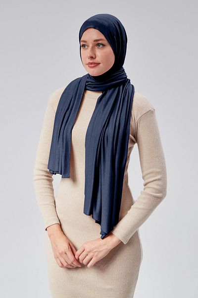 Sonbaharmoda Γυναικείο σάλι Navy Blue Luxury χτενισμένο βαμβακερό μουσουλμανικό σάλι