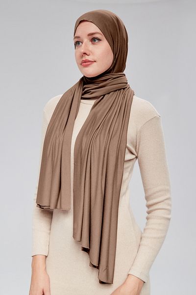 Sonbaharmoda Πολυτελές χτενισμένο βαμβακερό σάλι Hijab - Σοκολάτα
