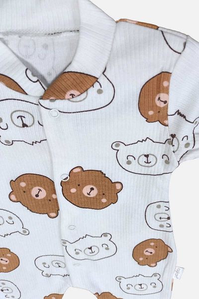 dinamik çocuk Newborn Baby Jumpsuit Trophy Fabric Bear Printed Thin Seasonal Jumpsuit with Booties 0-1-3-6 Months