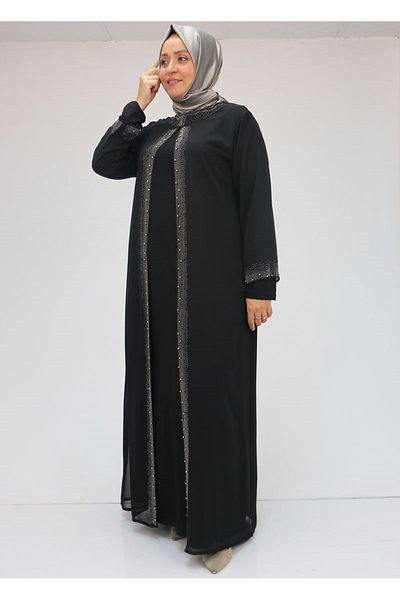 Eslina 42018 Plus Size Jewelled Black Sandy-chiffon Dress