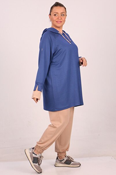 Eslina 47015 Анцуг от две прежди с голям ръкав и щампа на кристали - индиго