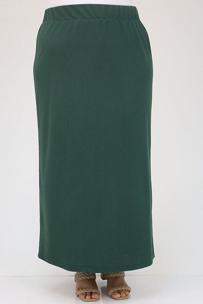 eslamood 35005 Plus Size Scuba Emerald Pencil Φούστα