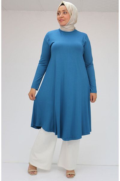 Eslina 28016 Tunica din Bumbac Pieptanat Marime Plus - Culoare Petrol Mevlana
