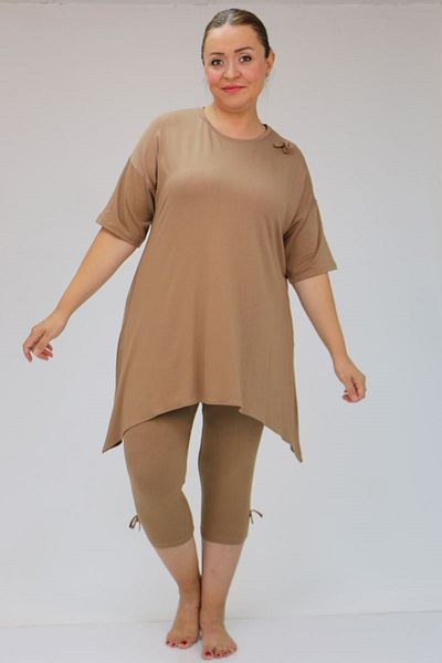 eslamood Σετ πιτζάμες με κορδέλα 47807 Mink Plus Size