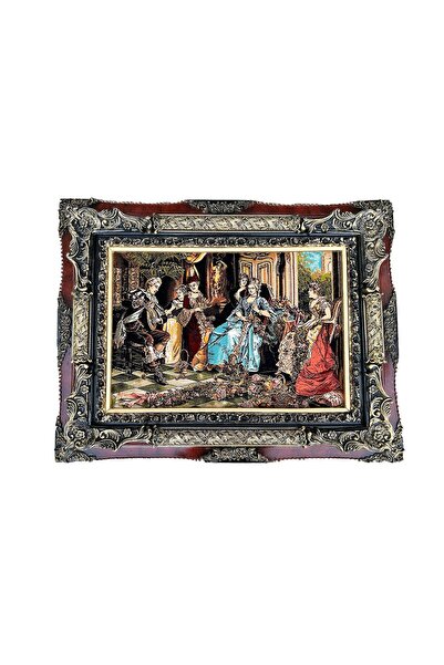 Hasyılmaz Çay Partisi Adlı İran Tebriz Halı Tablo 95x74cm - Duvar Halı Kilim ...
