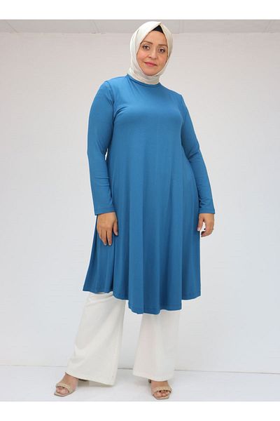 Eslina 28016 Tunica din Bumbac Pieptanat Marime Plus - Culoare Petrol Mevlana