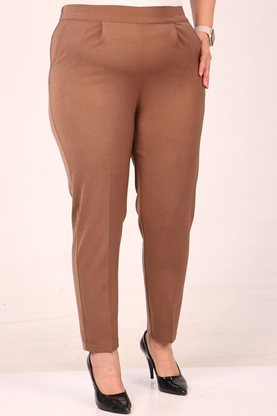Eslina 49004 Plus Size Aspen Trousers - Mink, Elastic Waist and Pleat Detail
