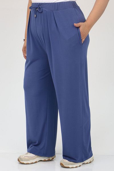 Eslina 49007 Large Size Indigo Sandy Trousers - Pleat Detailed