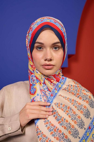 İpekhan Marrakech Collection Soft Shawl Red Navy 3049-08