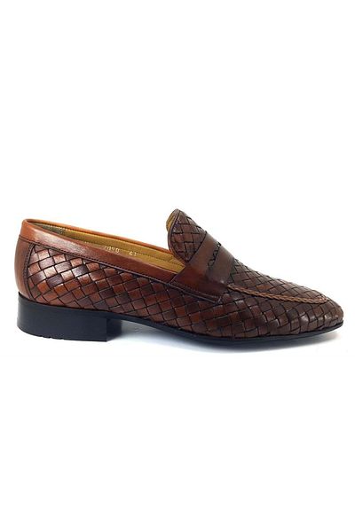 Fosco 2090 Genuine Leather Knitted Men's Classic Shoes-tan