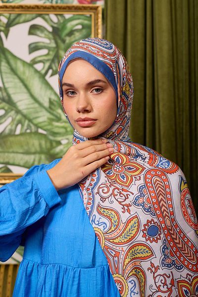 İpekhan Marrakech Blue Orange Soft Shawl - Collection 3048-11