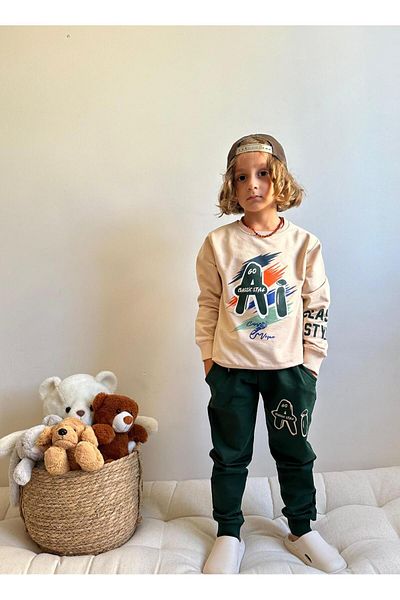 Jolly Kids Boy's Text Printed Sweatshirt Set
