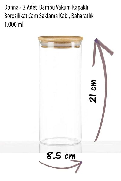 AVANTAGE HOME Donna - 3 Pieces Bamboo Vacuum Lid Borosilicate Glass Storage Container 21 x 8.5 cm, Spice Bowl 1,000 ml