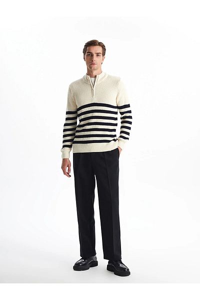 LC Waikiki Vision Stand Collar Long Sleeve Striped Men's Knitwear Sweater
