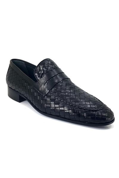 Fosco 2090 Ανδρικά Παπούτσια Classic από Γνήσιο Δερμάτινο Πλεκτό-μαύρο