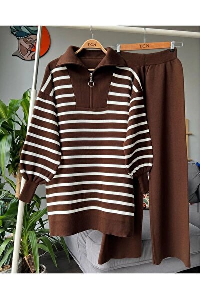 riwi Set tricotaje cu dungi cu fermoar cu rever (dimensiune standard)