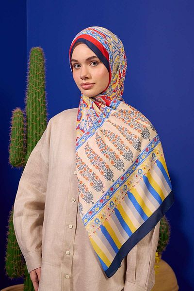 İpekhan Marrakech Collection Soft Shawl Red Navy 3049-08