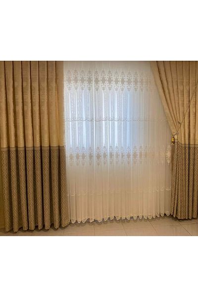 NİVEMESHOME Yakut Mink Beige Nis - 1/3 Thick Pleat Background Curtain Apm
