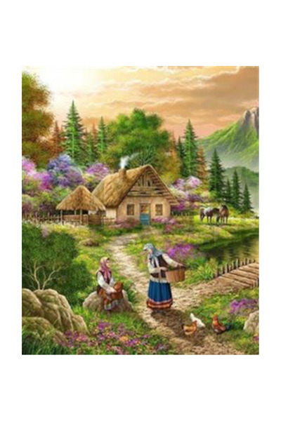 pixartsanat Şirin Köy Evi Ve Kadınlar Pixart Sanat Elmas Mozaik Tablo Diamond...