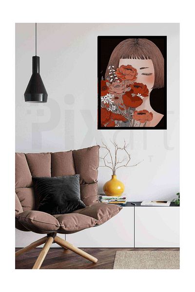 pixartsanat Floral Unhappy Woman Pixart Art Diamond Mosaic Painting Diamond Türkiye 40*60