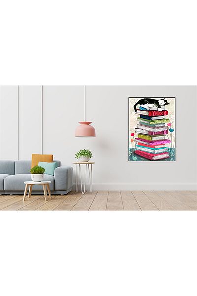 pixartsanat Books And Happy Cat Pixart Art Diamond Mosaic Painting Diamond Türkiye 38*69