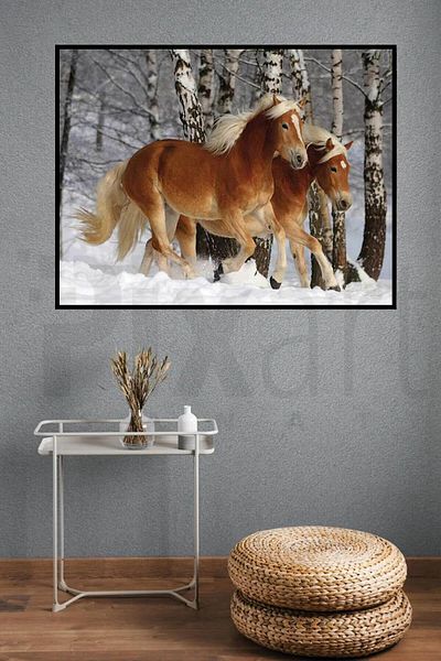 pixartsanat Horses Running Galloping in the Forest 30 *40 Cm Pixart Art Diamond Mosaic Painting Diamond Turkey