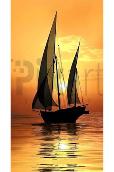 pixartsanat Sunset And Sailboat Pixart Art Diamond Mosaic Painting Diamond Turkey 38*69