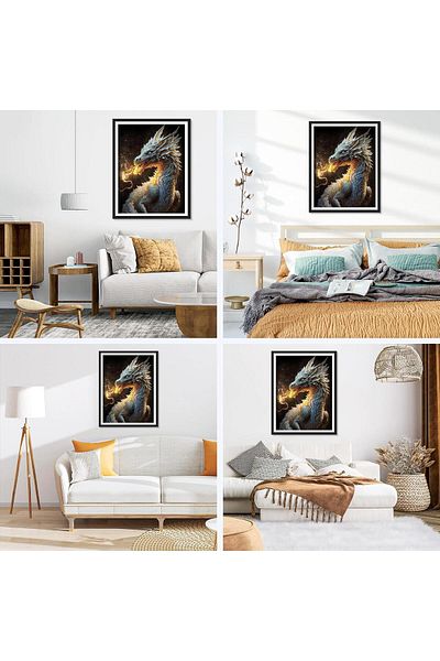 pixartsanat 30X40 White Dragon Pixart Art Mosaic Painting