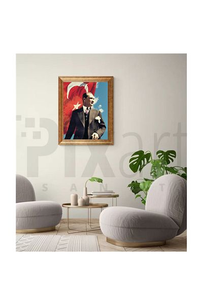 pixartsanat Mustafa Kemal Atatürk And Flag Pixart Art Diamond Mosaic Painting Diamond Türkiye 45*60