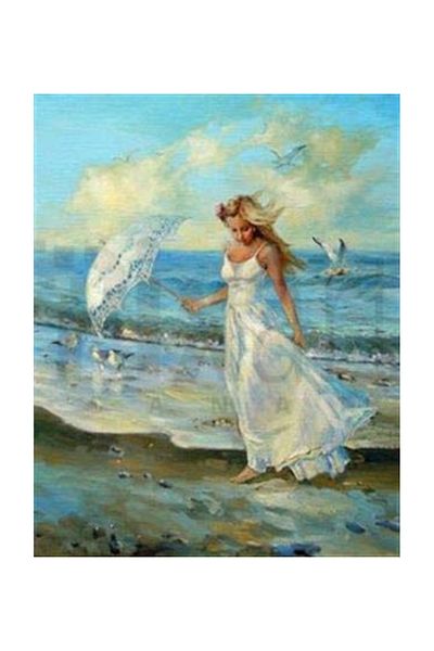 pixartsanat Girl with White Umbrella Pixart Artwork Mosaic Painting Diamond Turkey 41*51