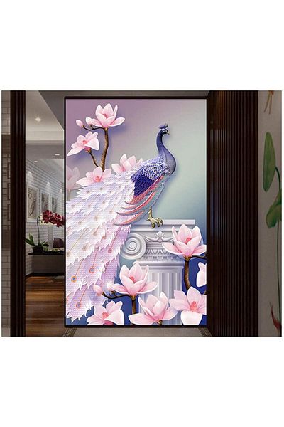 pixartsanat Peacock and Flower Pixart Art Diamond Mosaic Painting Diamond Turkey 30X40